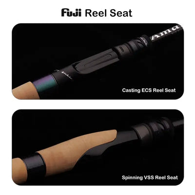 Fishing reel seat with cork grip and black handle section