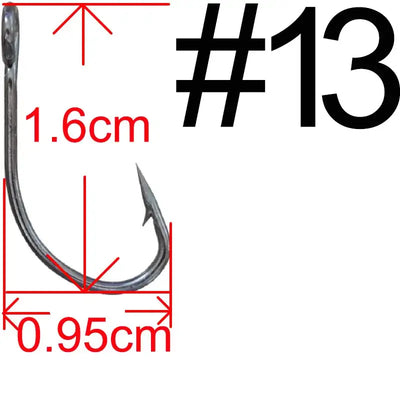 Crank fishing hook #13, barbed single hook; 1.6cm length, 0.95cm gap