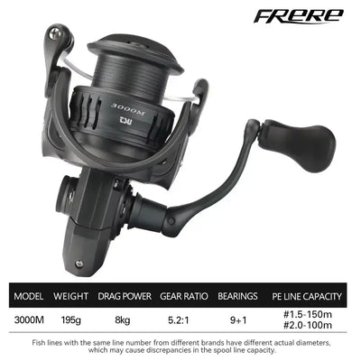 FRERE FR3000M spinning reel with black spool and handle
