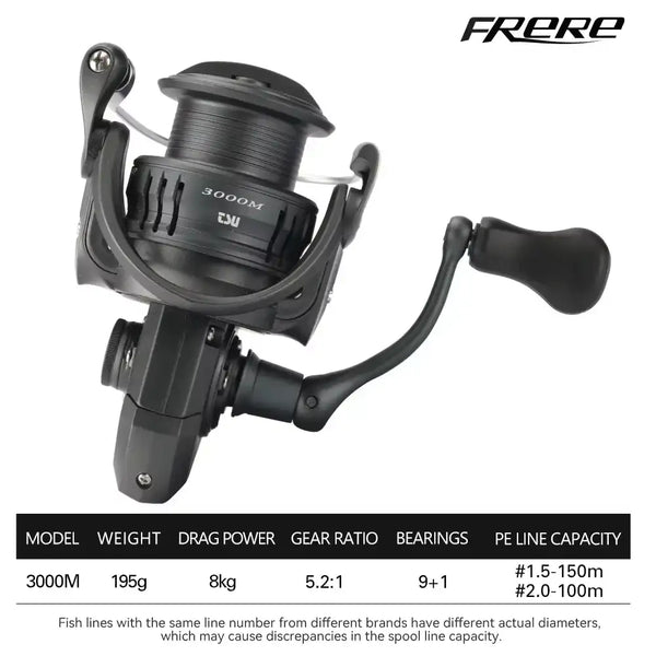 FRERE FR3000M spinning reel with black spool and handle