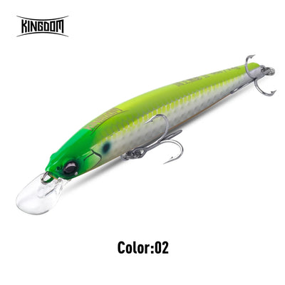 Sinking minnow diving lure in bright green with silver belly and silver treble hooks