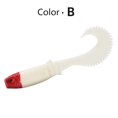 Soft silicone fishing lure, color B: white body with red head and fork tail