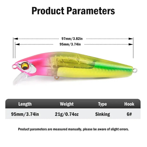LEYDUN Sinking Sea Bass Fishing Lures Baits 95mm 21g Minnow Lures with Flash Blade Hard lure Good Action Wobblers Tackle Pike -  - Cast N Go