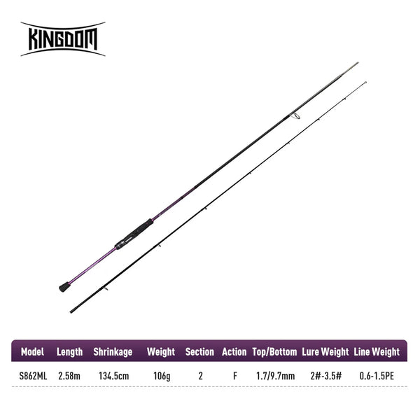 Kingdom squid jigging rod model S862ML with purple blank and black EVA grip