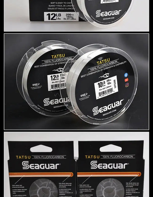 TATSU Seaguar 12LB fluorocarbon fishing line spools, two circular spools on display