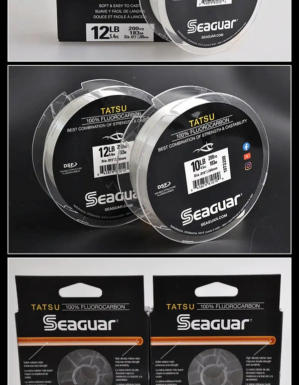 TATSU Seaguar 12LB fluorocarbon fishing line spools, two circular spools on display