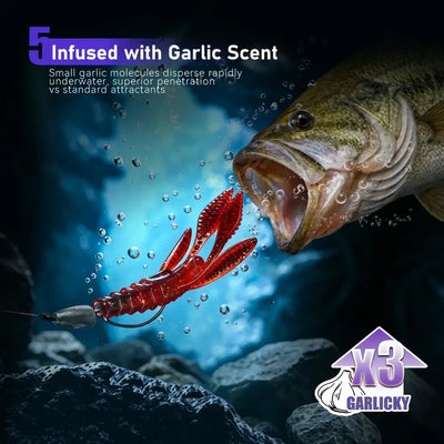 Red PVC sinking soft crawfish lure with garlic-scent design and long claws