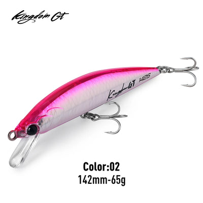 Heavy sinking minnow lure, pink and white with silver belly and treble hooks