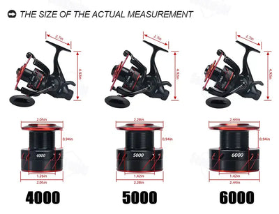 SeaKnight LUNA size measurement diagram for 4000, 5000, and 6000 reels