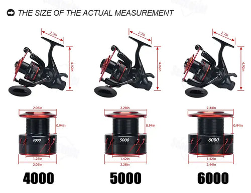 SeaKnight LUNA size measurement diagram for 4000, 5000, and 6000 reels