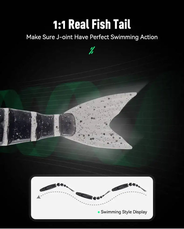 Kingdom jointed PVC soft swimbait lure tail section, dark speckles on white body