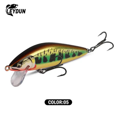 Leydun sinking minnow jerkbait in vibrant green yellow with black markings metal lure for freshwater fishing