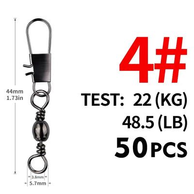 Fishing swivel connector snap clip, size 4#, 44mm, test 22kg, 50 pcs