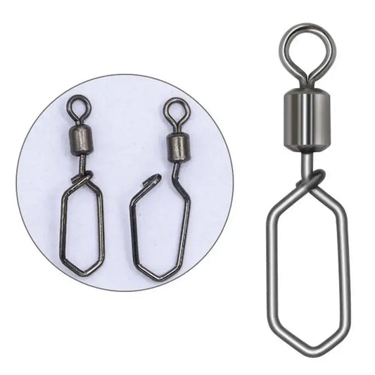 Fishing swivel snap connector with top loop ring and U-shaped wire link, dark silver