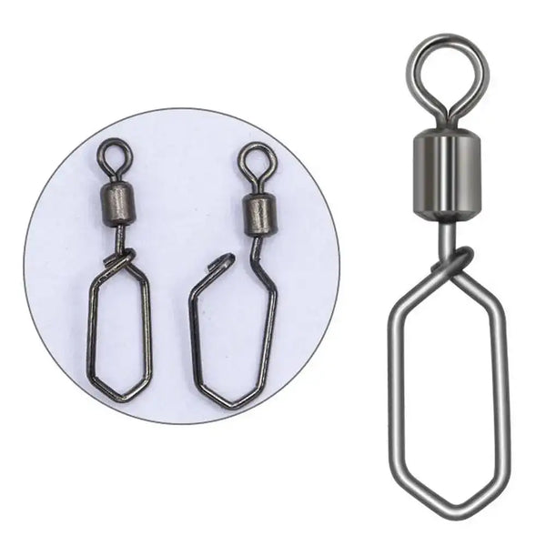 Fishing swivel snap connector with top loop ring and U-shaped wire link, dark silver