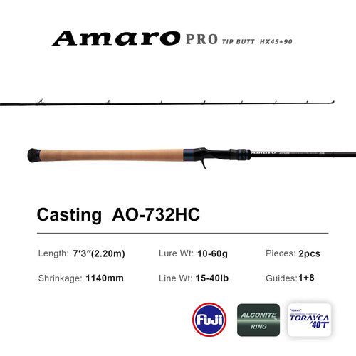 Casting fishing rod AO-732HC with cork handle, black reel seat, and line guides