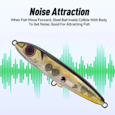 LeyduN Ministre Jack sinking pencil lure in metallic gold black with red eye and weighted transfer system, 80mm 14g