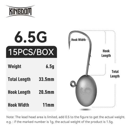 Lead head jig hook, 6.5g gray teardrop head with single hook, 15 pcs