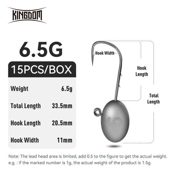 Lead head jig hook, 6.5g gray teardrop head with single hook, 15 pcs
