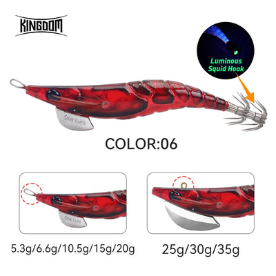 Red squid jig lure with luminous squid hook and double tentacle hooks