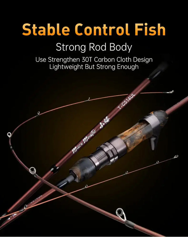 Casting fishing rod with reel mounted, maroon blank and multiple guide rings