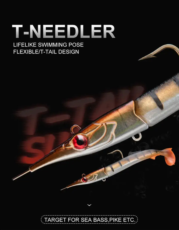 Gold and tan soft fishing lures with paddle tails and red-eye jig heads