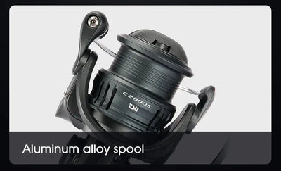 TSURINOYA spinning fishing reel with dark aluminum shallow spool and line capacity marks