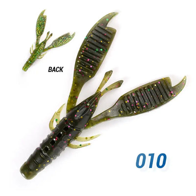 Soft plastic bass jig trailer craw, olive green with sparkles, code 010