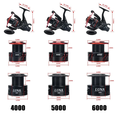 SeaKnight LUNA spinning reel sizes 4000, 5000, and 6000 with spools shown