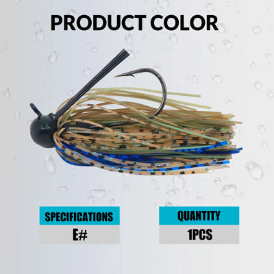Chatterbait-style jig with dark head and brown-blue speckled skirt