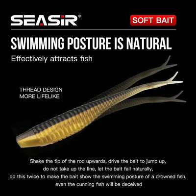 SEASIR 7cm Soft Bait Lure Set – Thread Body | Separate Vibrating Tail | Reflective Sequins | Double Groove Rig | 8 Colours
