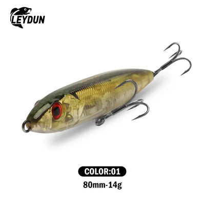 Leydun ministre jack sinking pencil lure 80mm 14g translucent olive-green yellow with red eye and three treble hooks