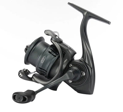 TSURINOYA spinning reel with right-side handle, star drag, and large dark spool