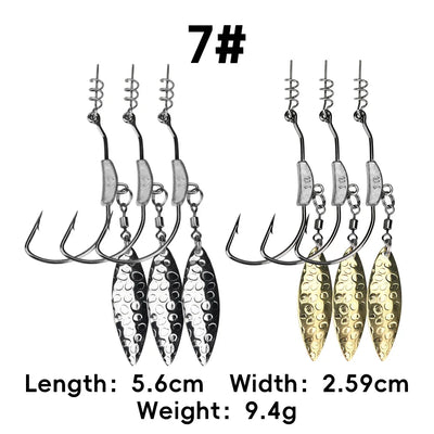 6-pack weighted spinner blade jig heads, size 7#, silver, gold, black lures