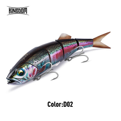 4-segment jointed hard body swimbait lure, dark purple pink and gold