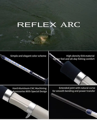Reflex Arc fishing rod with blue-and-silver accents and EVA grip