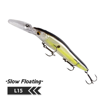 110mm minnow wobbler hard bait in black and chartreuse-green, silver belly, treble hooks