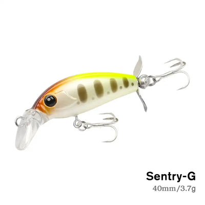 Sinking minnow fishing lure, 40mm 3.7g, tan body with olive spots and silver hooks