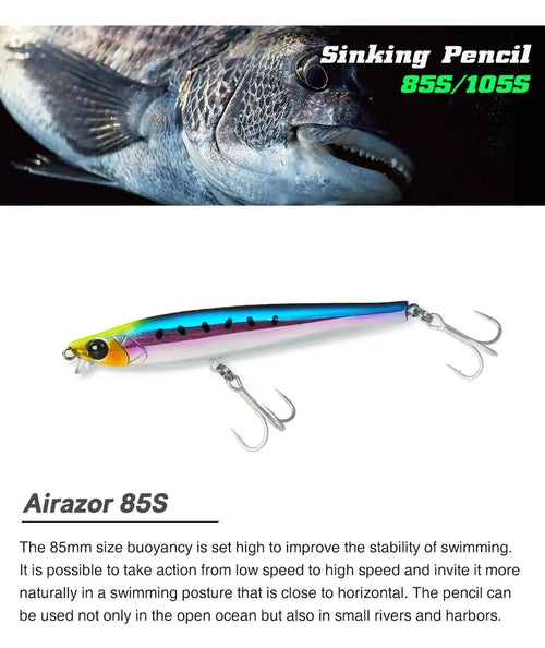 TSURINOYA 85S 105S Short Lip Heavy Fishing Lure Sinking Pencil AIRAZOR 85mm 20g 105mm 30g Long Casting Lipless Sea Fishing Lure -  - Cast N Go