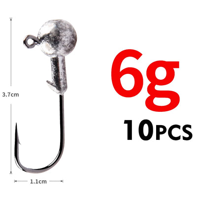 Round ball jig head hook, 6g, 10-piece set