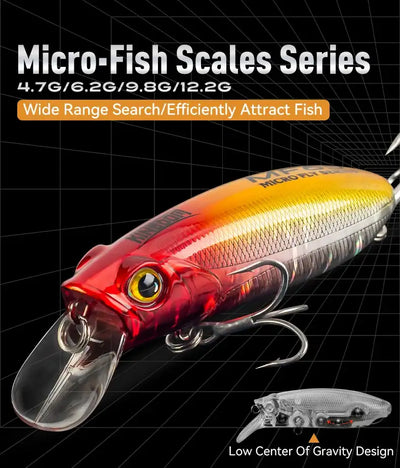 KINGDOM micro fish scales crankbait lure in red and silver with clear lip and treble hooks