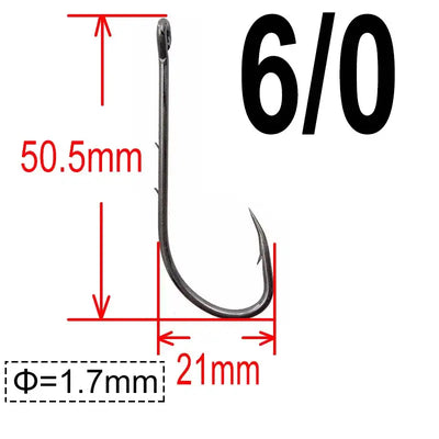 6/0 barbed offset bait fishing hook, long shank, narrow barbed point