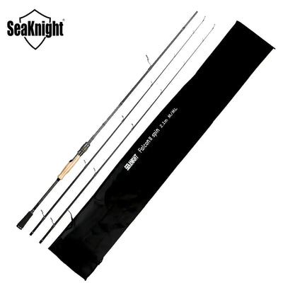 Fishing rod set with three rods and a black padded carrying bag