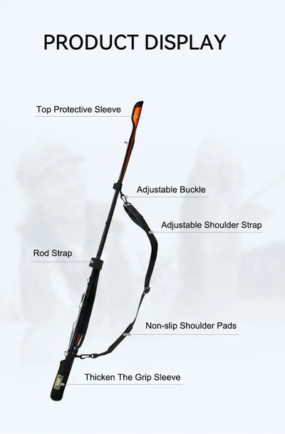 Fishing rod protection sleeve with top protective end, adjustable buckle, and shoulder straps