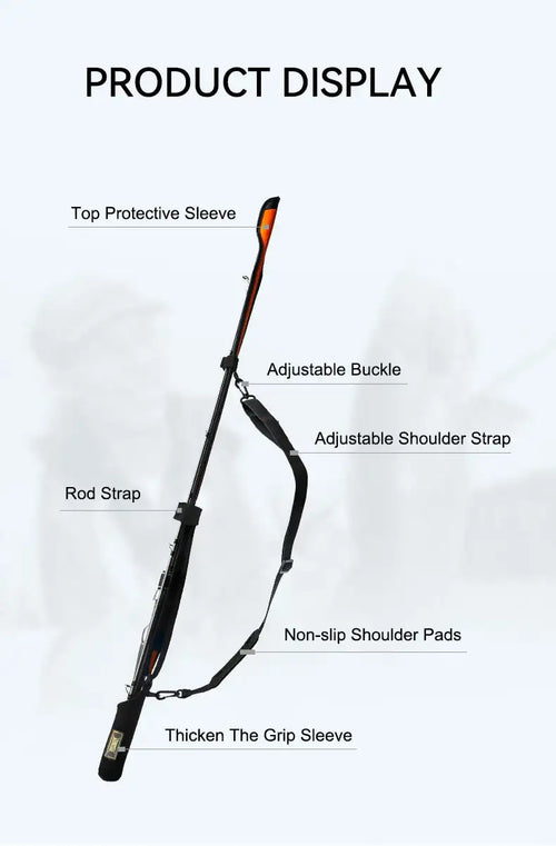 Fishing rod protection sleeve with top protective end, adjustable buckle, and shoulder straps