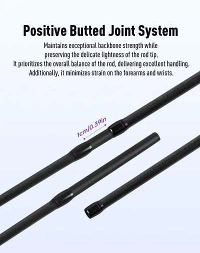 Carbon fiber fishing rod blank showing positive butted joint section