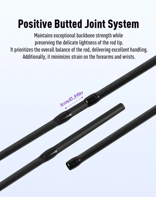Carbon fiber fishing rod blank showing positive butted joint section