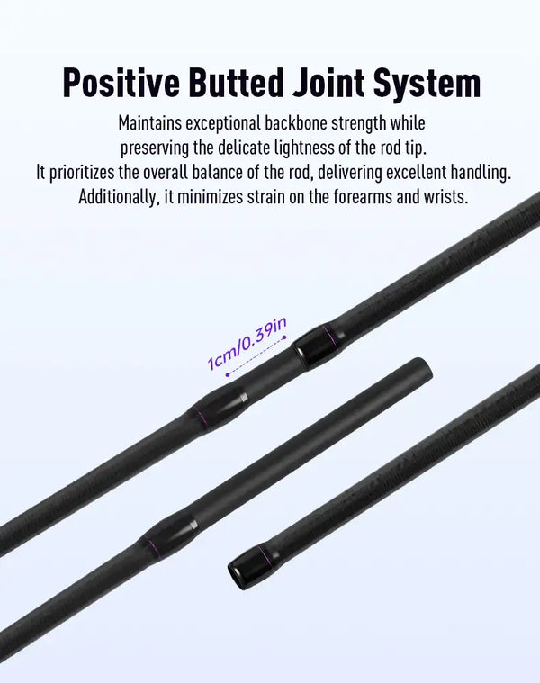Carbon fiber fishing rod blank showing positive butted joint section