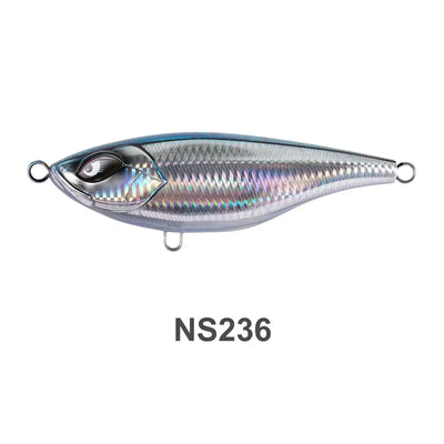 Hard fishing lure, silver with prismatic rainbow shine and lifelike eye