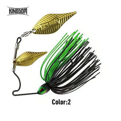 Spinnerbait lure with gold double willow blades and green-black skirt